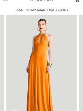 Halston Heritage Orange Halter Maxi Gown